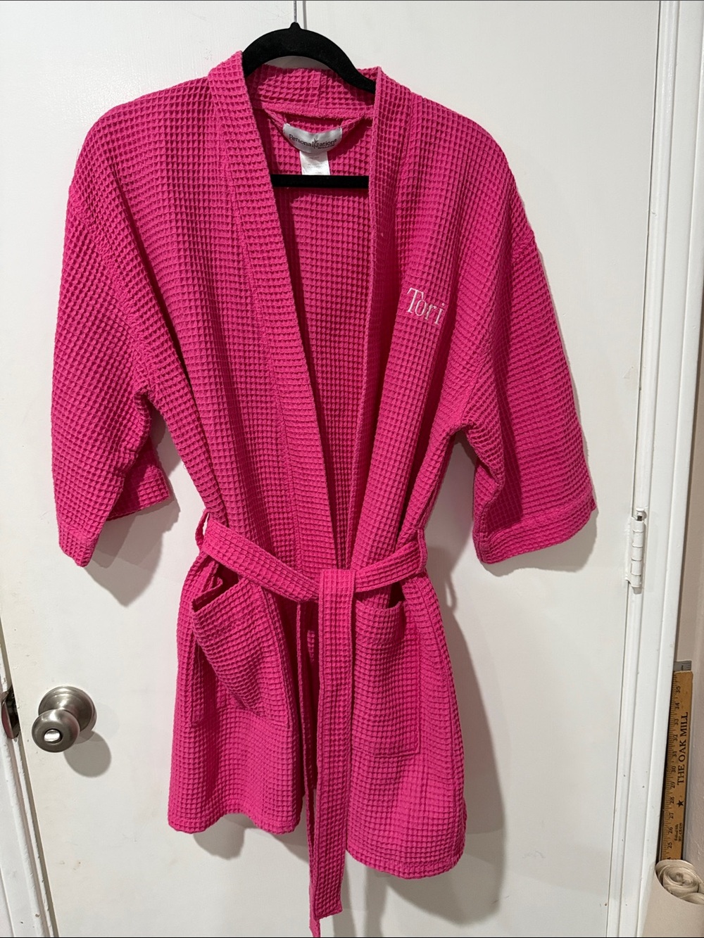 Hot Pink Waffle Robe with Belt “Tori”